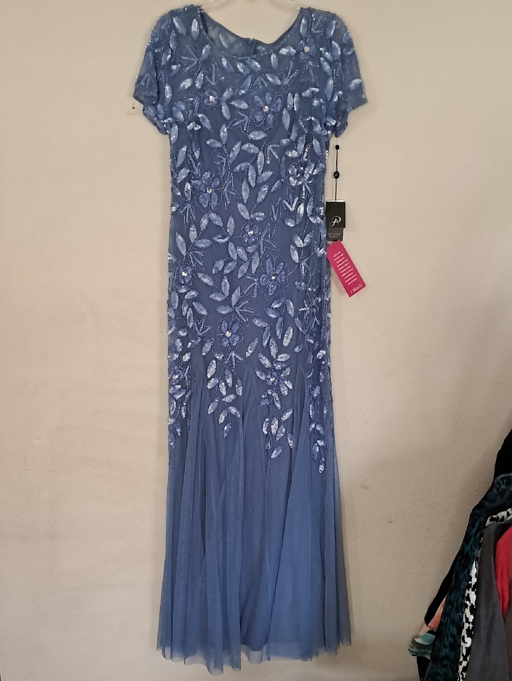 Adrianna Papell Blue Embellished Maxi Dress